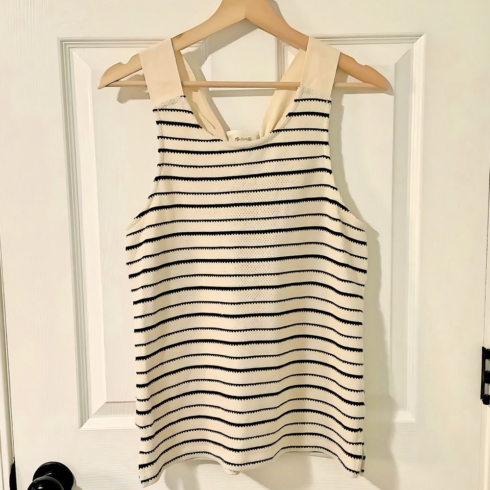 Madewell Women's Camille Texture & Thread Striped Bow Back Tank Top - size S - Picture 5 of 9